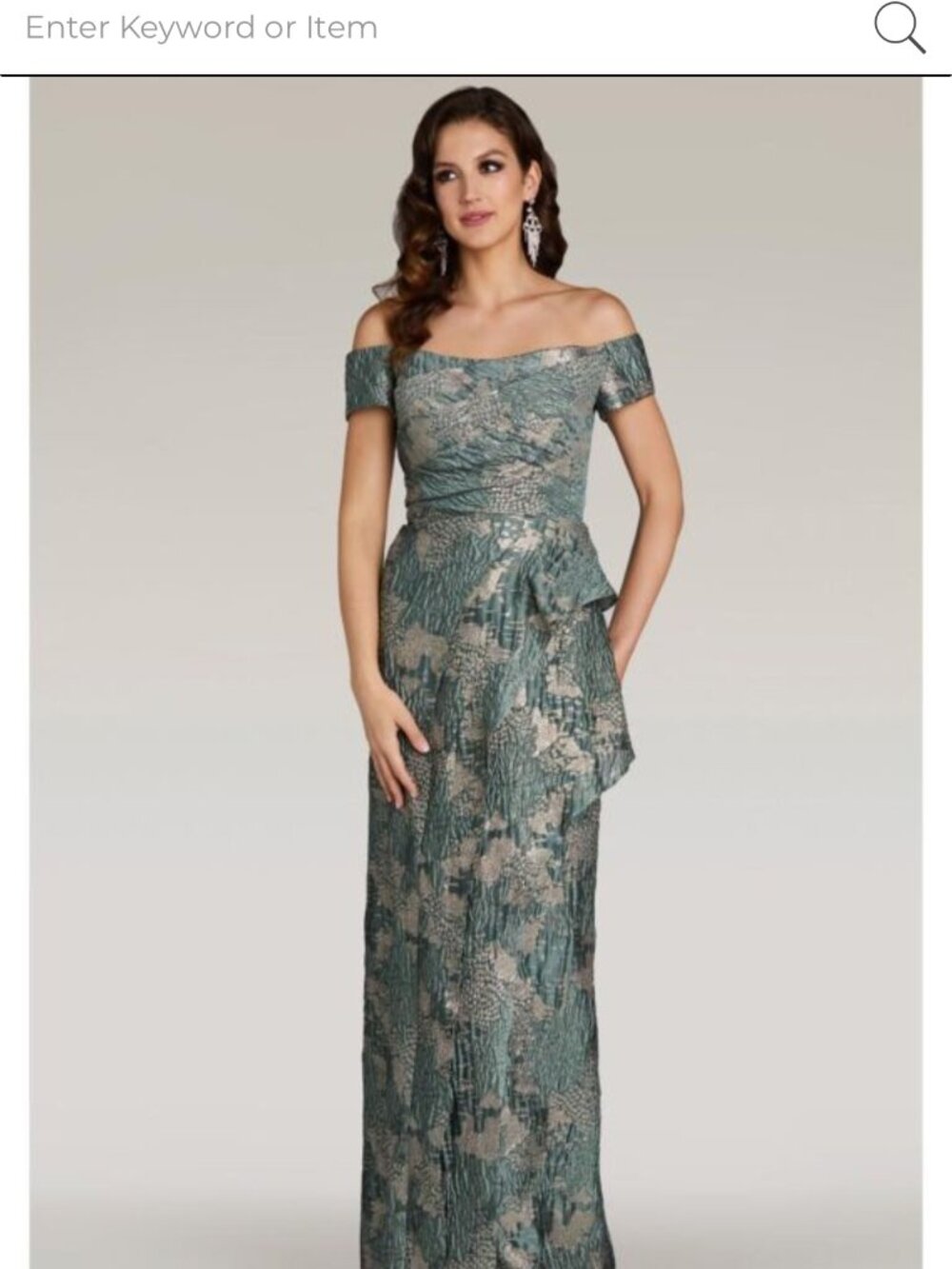 Gia Franco Sage Green Off-the-Shoulder Evening Dress